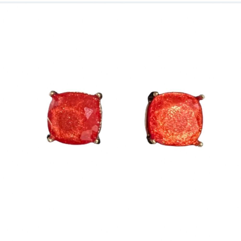 Iridescent‎ Coral Square Gold Plated Pierced Earrings